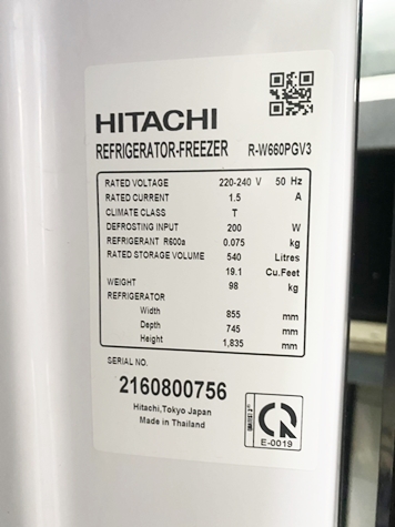 tủ lạnh HITACHI inverter 4 cánh 540 lít Thái Lan như mới