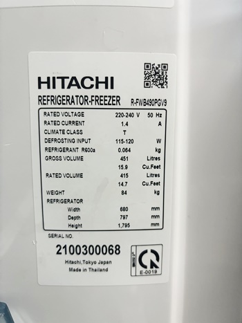 Tủ lạnh Hitachi Inverter 415 lít NHƯ MỚI.